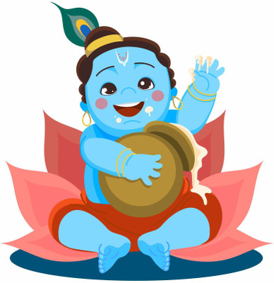 StickerYard 55 cm Little Krishna with Makhan Self Adhesive Sticker(Pack of 1)