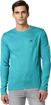 VAN HEUSEN Solid Round Neck Casual Men Blue Sweater