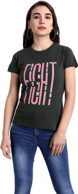 Fabflee Printed Women Round Neck Grey T-Shirt