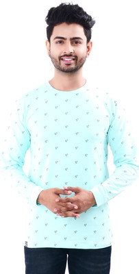 rayie collection Self Design Men Round Neck Light Blue T-Shirt