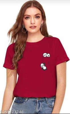 PicPok Printed Women Round Neck Maroon T-Shirt