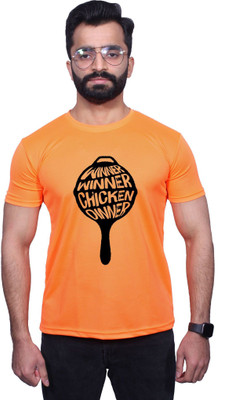 NITYANAND CREATIONS Typography Men Round Neck Orange T-Shirt