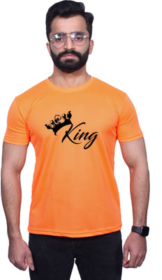 NITYANAND CREATIONS Typography Men Round Neck Orange T-Shirt