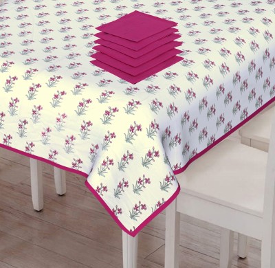 Go Texstylers Floral 6 Seater Table Cover(Pink White, Cotton)