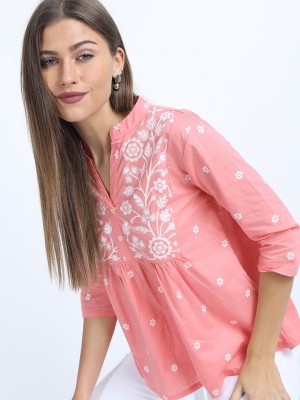 Vishudh Casual Printed Women Pink Top