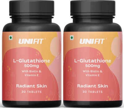 Unifit L Glutathione 500 mg with Biotin Vitamin A C & E for Glowing & Clear Skin tablet(2 x 30 Tablets)