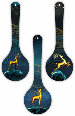 KREEPO Reindeer-Pattern Spoons MDF Laser-Cut Wall Decor Item for Home/Gift-Worthy_K15 Pack of 3(Dark Blue)