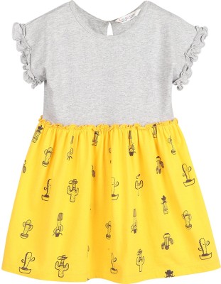 BEEBAY Girls Midi/Knee Length Casual Dress(Yellow, Half Sleeve)