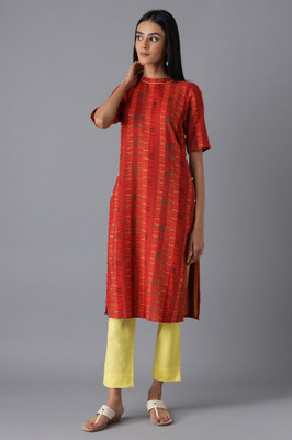Aurelia Women Printed Straight Kurta(Red)