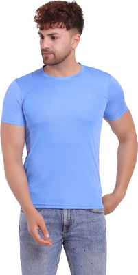 KASPY Solid Men Round Neck Light Blue T-Shirt