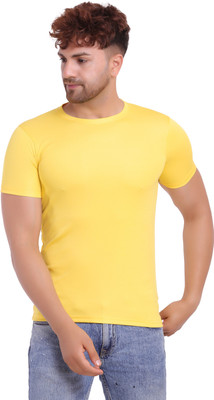 KASPY Solid Men Round Neck Yellow T-Shirt