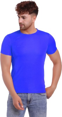 KASPY Solid Men Round Neck Dark Blue T-Shirt