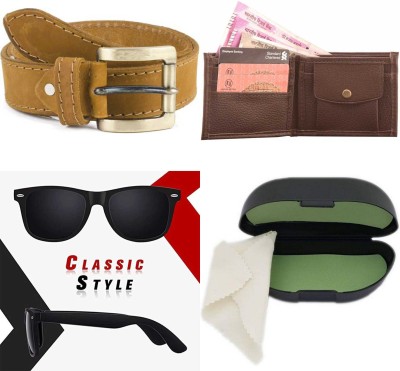 Daller Sunglass, Wallet & Belt Combo(Black, Brown)