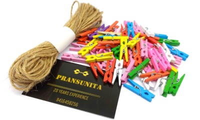 PRANSUNITA 20 pcs Large Wooden Clothespins with 10 MTS Jute Twine Thread