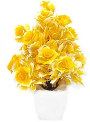 ds Artificial Flower Pot for Home Decoration Yellow Rose Artificial Flower  with Pot(7 inch, Pack of 1, Flower with Basket)