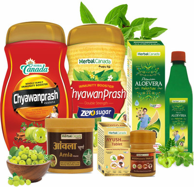 Herbal Canada Immunity Booster kit with Chyawanprash 5 Combo kit(Pack of 5, 2000 g, 60 Tablets, 500 ml)