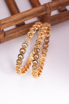 AK Metal, Brass Cubic Zirconia, Diamond, Ruby Gold-plated Bangle Set(Pack of 2)