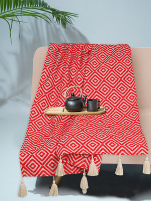 Mezposh Geometric Single Throw for  AC Room(Woollen Blend, Neon Red & Natural)