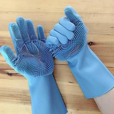 YIXTY Magic Silicon Hand Gloves- gloves for washing dishes (Multicolour, 1 Pair) Wet and Dry Glove Set(Free Size Pack of 2)