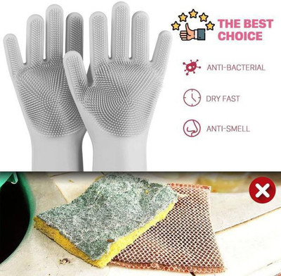 Zemlite Silicon Gloves- hand gloves for kitchen dish washing (Multicolour, 1 Pair) Wet and Dry Glove(Free Size)