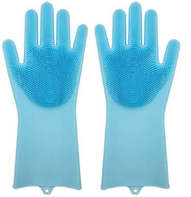 Qozent Kitchen Gloves- silicon hand gloves set for women (Multicolour, 1 Pair) Wet and Dry Glove(Free Size)