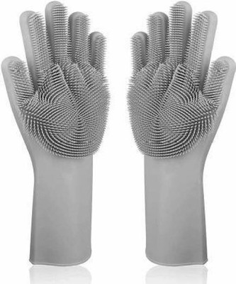 Qozent Silicon Gloves- hand gloves for washing utensils (Multicolour, 1 Pair) Wet and Dry Glove(Free Size)