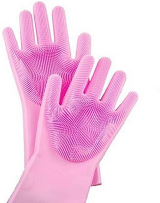 Qozent Silicon Gloves- silicon hand gloves set for women (Multicolour, 1 Pair) Wet and Dry Glove(Free Size)