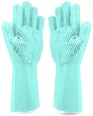 Qozent Silicon Gloves- washing gloves for women (Multicolour, 1 Pair) Wet and Dry Glove(Free Size)