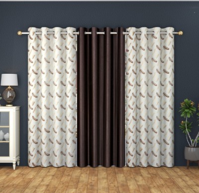 LAfiona 274 cm (9 ft) Satin Room Darkening Long Door Curtain (Pack Of 3)(Printed, Coffee)