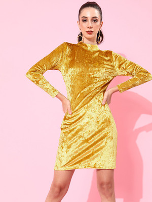 KASSUALLY Women Fit and Flare Yellow Above Knee/Mid Thigh Length Dress