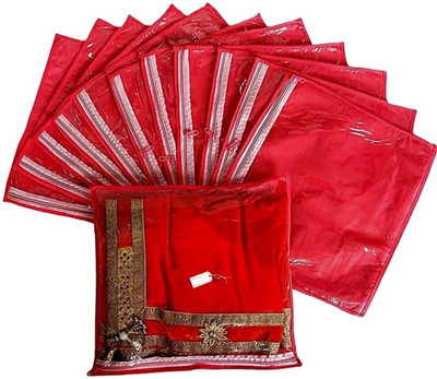 VP Creation Good quality non-woven Single Saree/Dress Cover Space saver See-through Red 12 Pcs Set(Red)