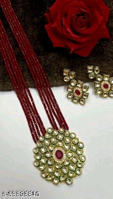 Savraji Brass Gold-plated Maroon Jewellery Set(Pack of 1)