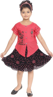 GOPAL FASHIONS Girls Midi/Knee Length Casual Dress(Pink, Half Sleeve)