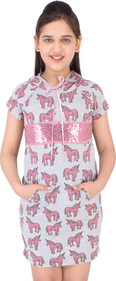 Cutecumber Baby Girls Midi/Knee Length Casual Dress(Grey, Short Sleeve)