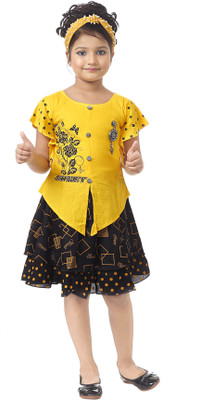GOPAL FASHIONS Girls Midi/Knee Length Casual Dress(Yellow, Half Sleeve)