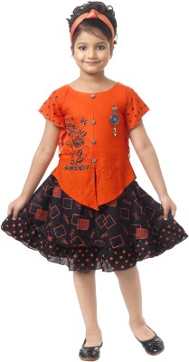 GOPAL FASHIONS Girls Midi/Knee Length Casual Dress(Orange, Half Sleeve)