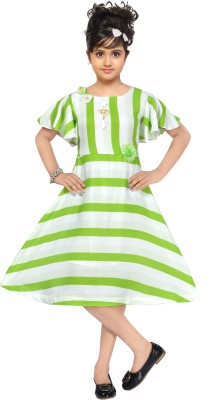 STYLED FASHION Girls Midi/Knee Length Casual Dress(Green, Half Sleeve)
