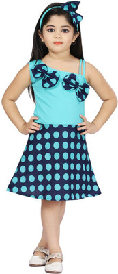 Samshil Fashion Girls Midi/Knee Length Festive/Wedding Dress(Blue, Sleeveless)