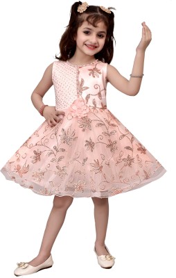 Arshia Fashions Girls Midi/Knee Length Party Dress(Pink, Sleeveless)