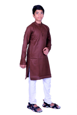 UVee Boys Festive & Party Kurta and Pyjama Set(Brown Pack of 1)