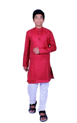 UVee Boys Festive & Party Kurta and Pyjama Set(Maroon Pack of 1)
