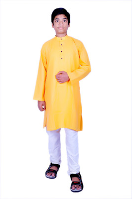 UVee Boys Festive & Party Kurta and Pyjama Set(Yellow Pack of 1)