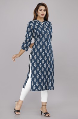 NAIKON Women Printed Straight Kurta(Dark Blue)