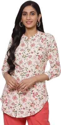 RANGRITI Women Printed Straight Kurta(White)