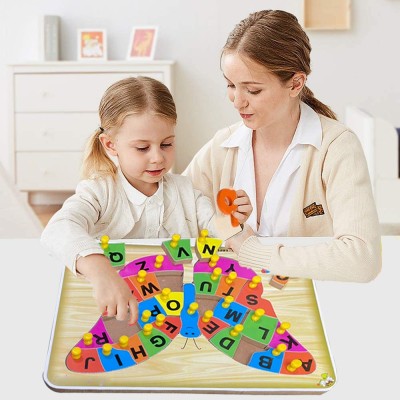 SHALAFI Wooden Colourful English Alphabets Jigsaw Puzzle 3D Learning Education Toy(Beige, Multicolor)