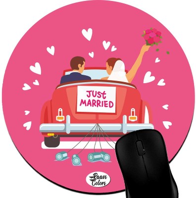 Raavi colors Just Married couple valentine day Non-Slip Rubber Base Round Mousepad(Pink)