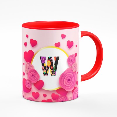 Gift4You Red Coffee mug Letter Alphabet W Gift for Boyfriend Girlfriend Ceramic Coffee Mug(330 ml)