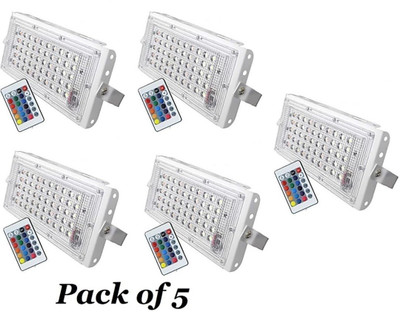 GadgetsSTS Flood light extra 50 Watt LED RGB WITH REMOTE light pack of 5 Flood Light Outdoor Lamp(White)