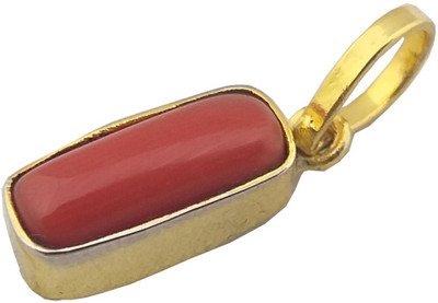 Seashines 4.25 RATTI CORAL (MUNGA) STONE STUDDED IN GOLD PLATED PENDENT Coral Copper