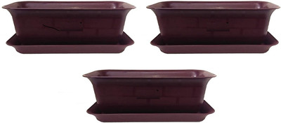VINSHRA Rectangular Plastic Pot with Bottom Tray Purple(20 inch) Set of 3 Plant Container Set(Pack of 3, Plastic)